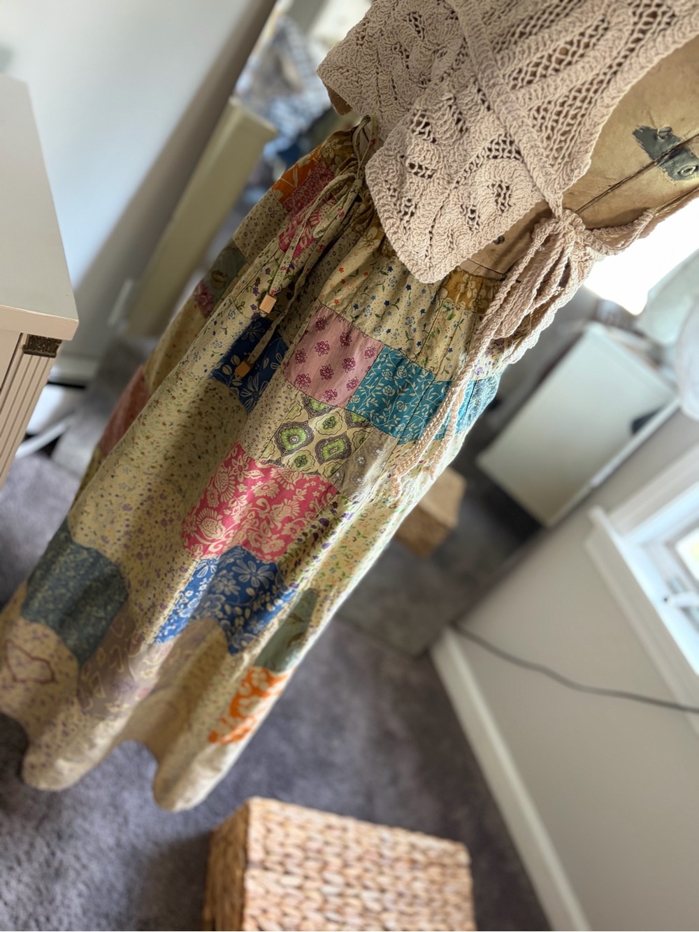 Blue Sky Bohemian Patchwork Maxi A-line Skirt Made In India - Picture 2 of 13